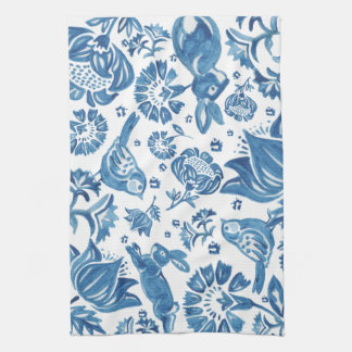Modern Blue Jacobobon Floral Rabbit Bird Muster Geschirrtuch