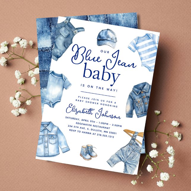 Modern Blue Jean Baby Denim Themed Baby Dusche Einladung (Modern Blue Jean Baby Denim Themed Baby Shower Invitation)
