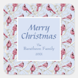 Modern Blue Kardinal Bird Frohe Weihnachten Quadratischer Aufkleber