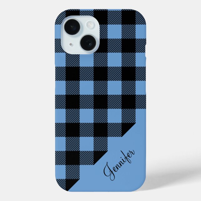 Modern Blue Kariert Karo Mustername Case-Mate iPhone Hülle (Rückseite)