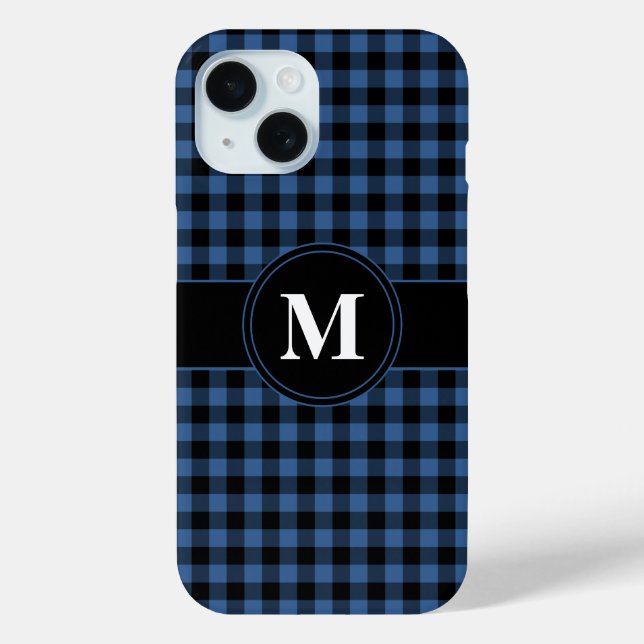 Modern Blue Kariert Pattern Monogram title_seo2 (Rückseite)