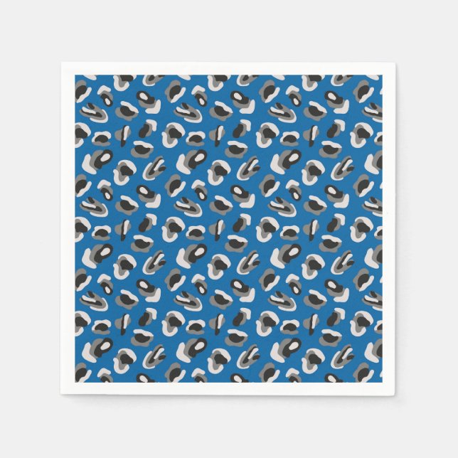 Modern Blue Leopard Animal Print Muster Serviette (Vorderseite)