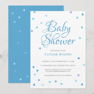 Modern Blue Liebe Hearts Baby Boy Dusche / Sprinkl Einladung