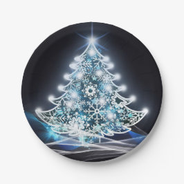 Modern Blue Lighted Christmas Tree Graphic Pappteller