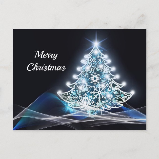 Modern Blue Lighted Christmas Tree Graphic Postkarte (Vorderseite)