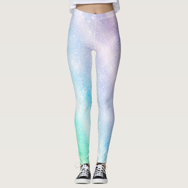 Modern Blue Lila Glitzer Ombre Glam Design Leggings (Vorderseite)