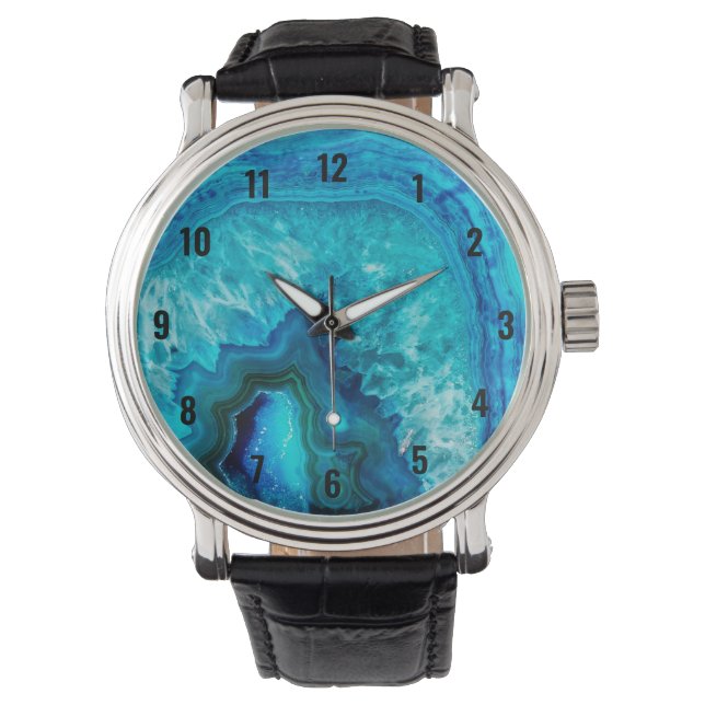 Modern Blue Marble Agate Armbanduhr (Vorderseite)