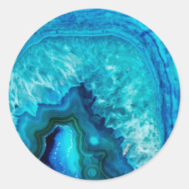 Modern Blue Marble Agate Runder Aufkleber