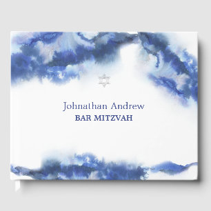 Modern Blue Marble Ocean Ombre Bar Mitzvah Gästebuch