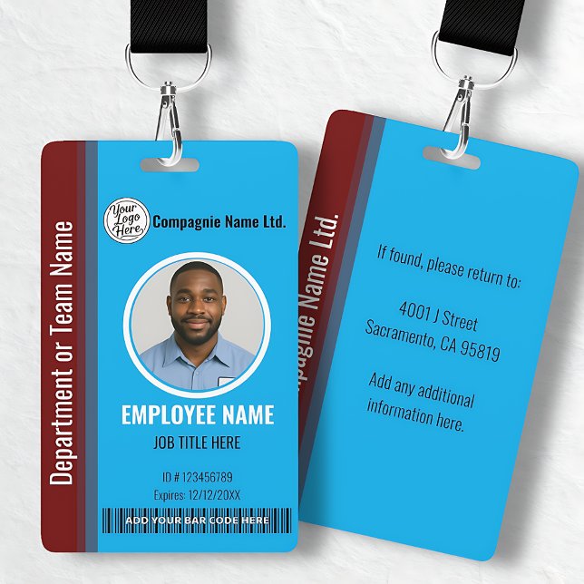 Modern Blue & Maroon Employee Professional ID Ausweis (Modern Blue & Maroon Employee Professional ID Badge)