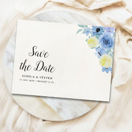Modern Blue Mediterranean Lemon Wedding Postkarte