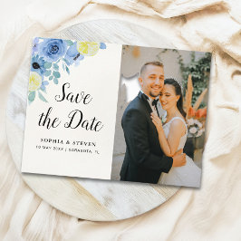 Modern Blue Mediterranean Lemon Wedding Postkarte