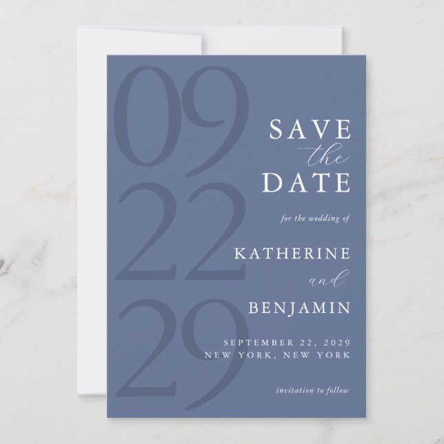 Modern Blue Minimalist Wedding Save The Date (Vorderseite)