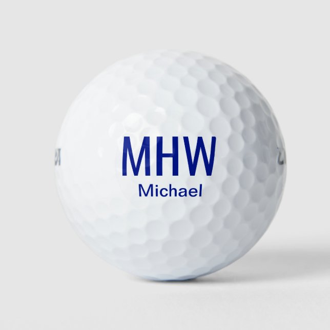 Modern Blue Mit Monogramm Golfball (Vorderseite)