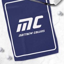 Modern Blue Monogram Minimalistisch White Name Ein Golfhandtuch