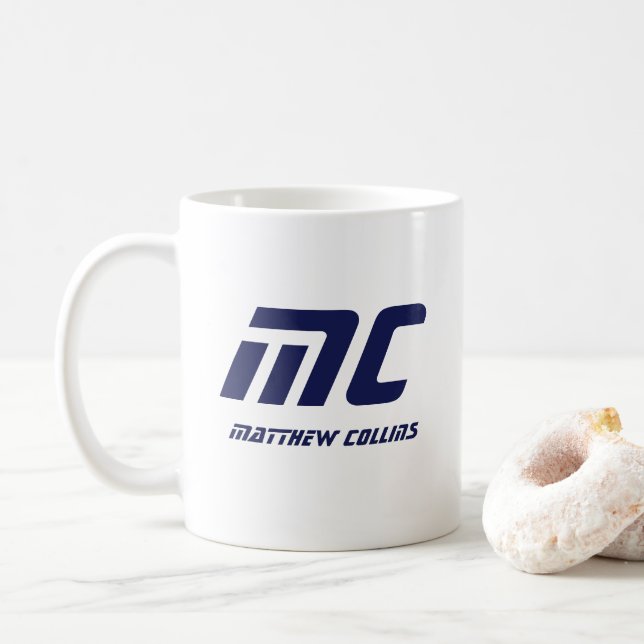 Modern Blue Monogram Name Bold Simple Für Ihn Kaffeetasse (Mit Donut)