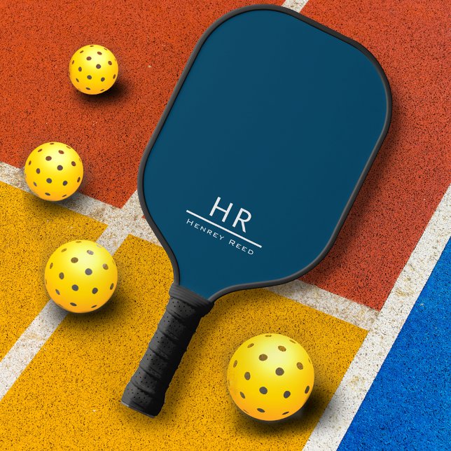 Modern Blue Monogram Name + Initial Pickleball Schläger (Von Creator hochgeladen)