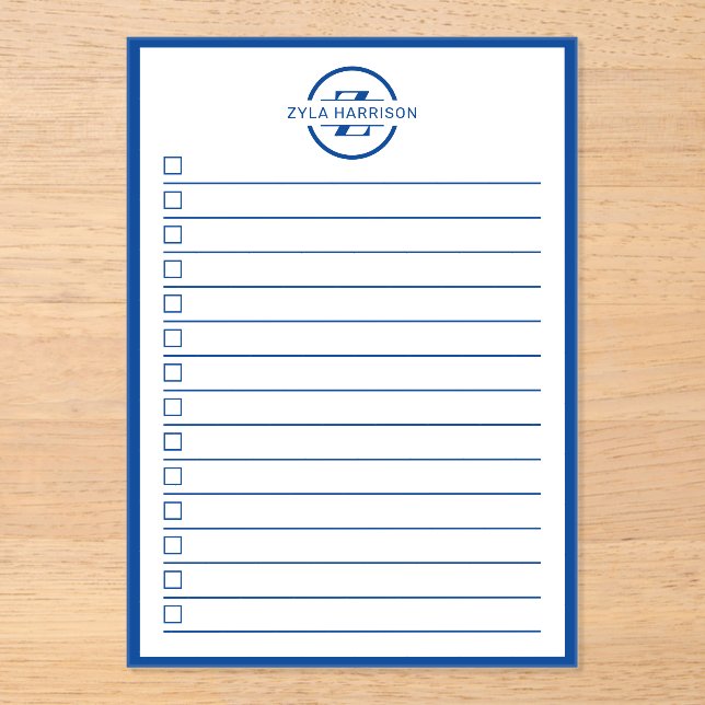 Modern Blue Monogram Name To Do List Acryleinladungen (Vorderseite)