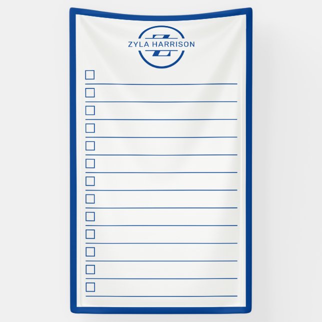 Modern Blue Monogram Name To Do List Banner (Vertikal)