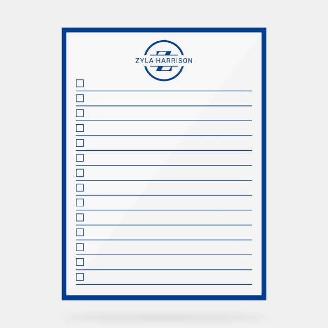 Modern Blue Monogram Name To Do List Dry Erase (Recto)