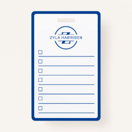 Modern Blue Monogram Name Whiteboard To Do List Ausweis