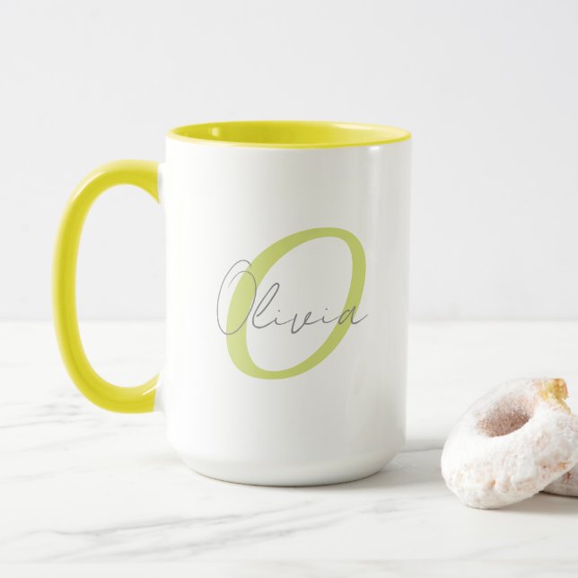 Modern Blue Monogram & Script Name Personalized  Tasse (Mit Donut)