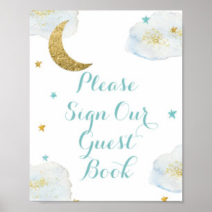 Modern Blue Moon Bitte unterschreiben Sie unser Gä Poster