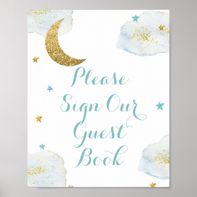 Modern Blue Moon Bitte unterschreiben Sie unser Gä Poster (Vorne)