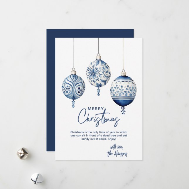 Modern Blue Nordic Style Ornamente Weihnachten (Vorderseite/Rückseite Beispiel)