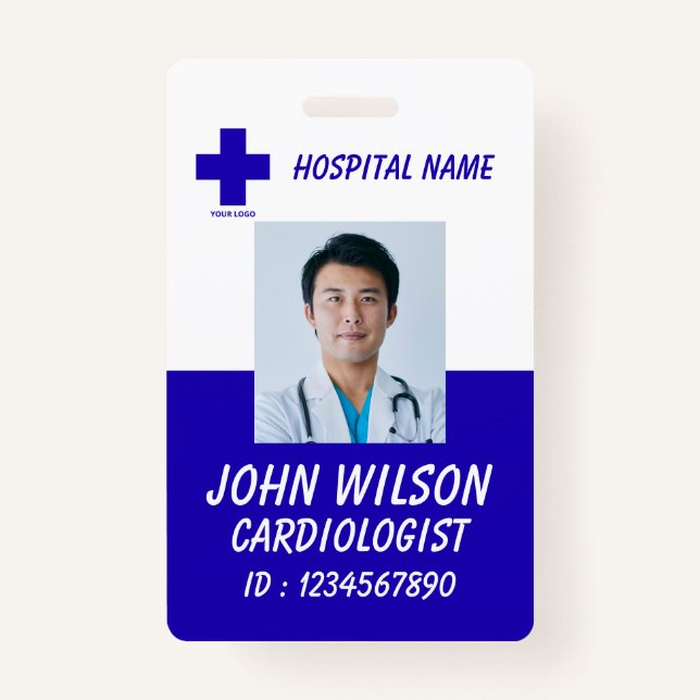 Modern Blue Nurse Photo ID Badge Template (Devant)