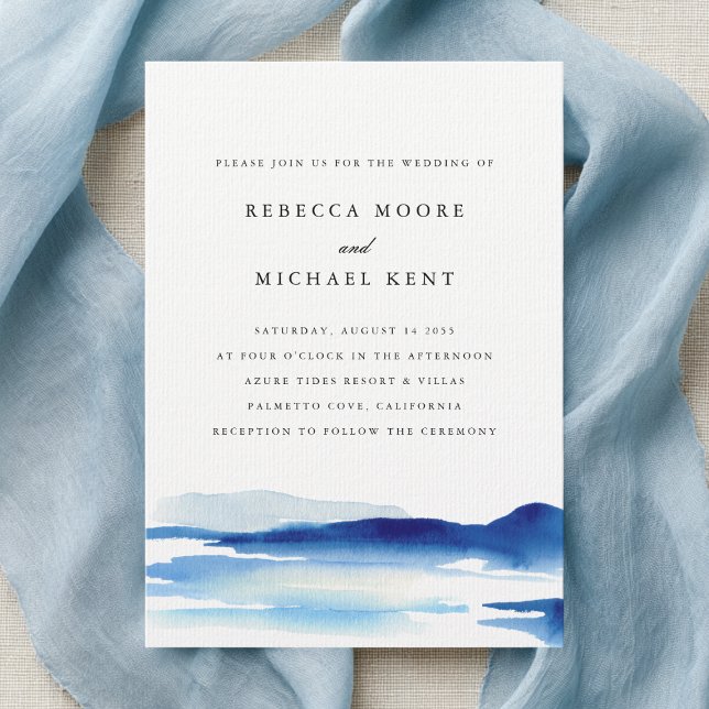 Modern Blue Ocean Watercolor Wedding Einladung (Von Creator hochgeladen)