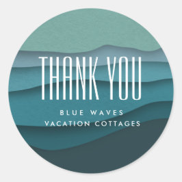 Modern Blue Ocean Waves Vielen Dank Runder Aufkleber