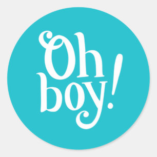Modern Blue Oh Boy! Runder Aufkleber