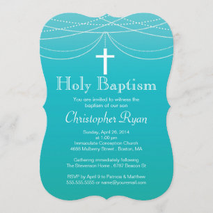 Modern Blue Ombre Garland Cross Heilige Taufe Einladung