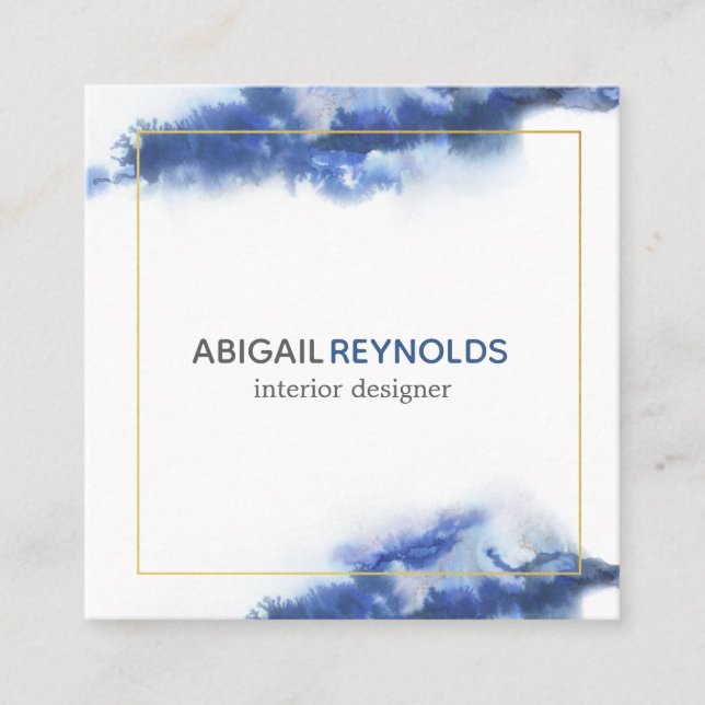 Modern Blue Ombre Marble Beruflich Quadratische Visitenkarte (Vorderseite)