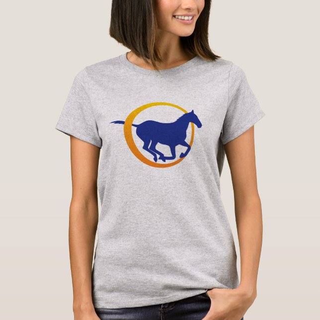 Modern Blue Orange Horse Circle Logo T-Shirt (Vorderseite)