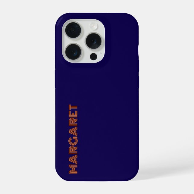 Modern blue &orange personalized name Phone Case iPhone 15 Pro Hülle (Rückseite)
