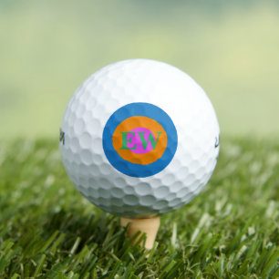 Modern Blue Orange Pink Monogram Custom Text Golfball