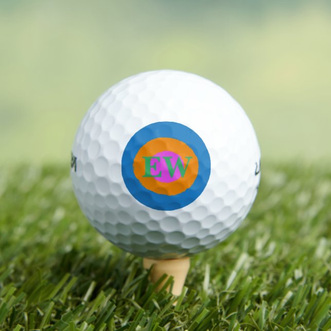 Modern Blue Orange Pink Monogram Custom Text Golfball (Insitu T-Shirt)