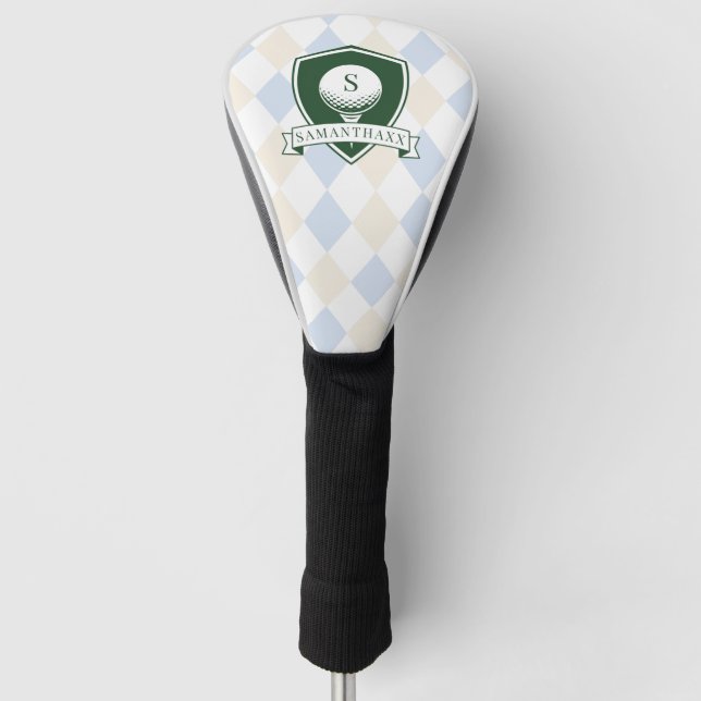 Modern Blue Pattern Green Golfer Name Monogram Golf Headcover (Vorderseite)