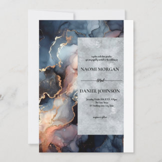 Modern Blue & Peach Marble Agate Einladung