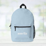 Modern Blue Personalisiert Bedruckter Rucksack<br><div class="desc">Personalisierter hellblauer Rucksack mit Monogrammnamen oder Initialen in einem fett und trendig großen weißen Schriftart.</div>