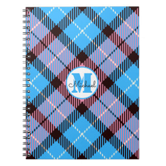 Modern Blue Pink Kariert Tartan Monogram Script Na Notizblock