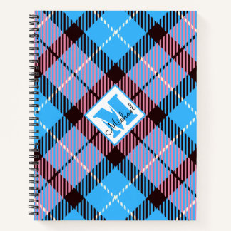 Modern Blue Pink Kariert Tartan Personalisiert Notizbuch