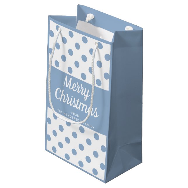 Modern Blue Polka Dots Christmas Kleine Geschenktüte (Rückseite Schrägansicht)