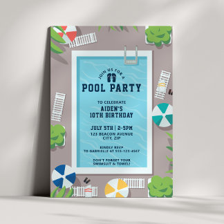Modern Blue Pool Swim Birthday Party Einladung