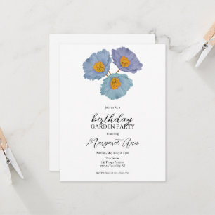 Modern Blue Poppy Floral Birthday Garden Party Einladung
