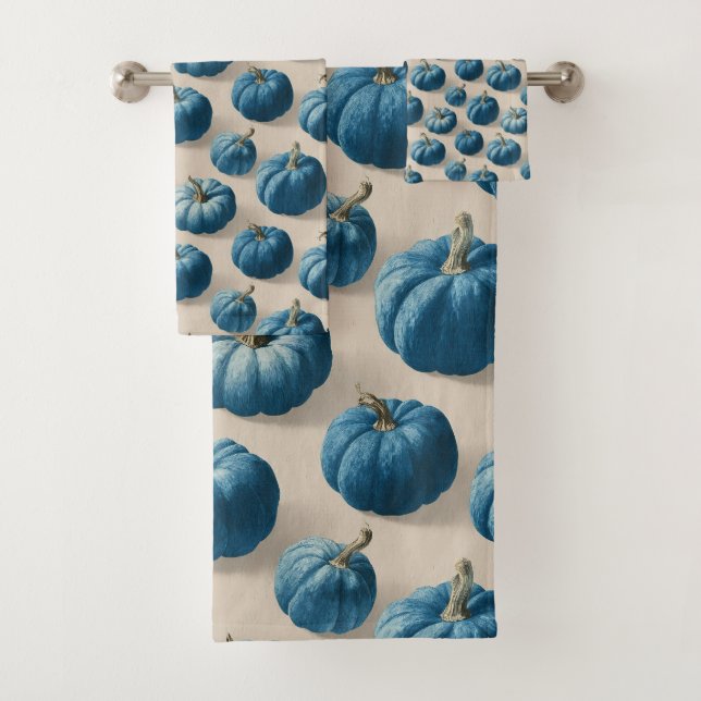 Modern Blue Pumpkin Fall Design Badhandtuch Set (Insitu)