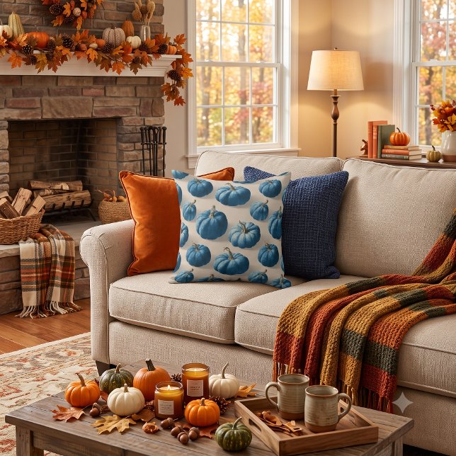 Modern Blue Pumpkin Fall Design Kissen (Von Creator hochgeladen)