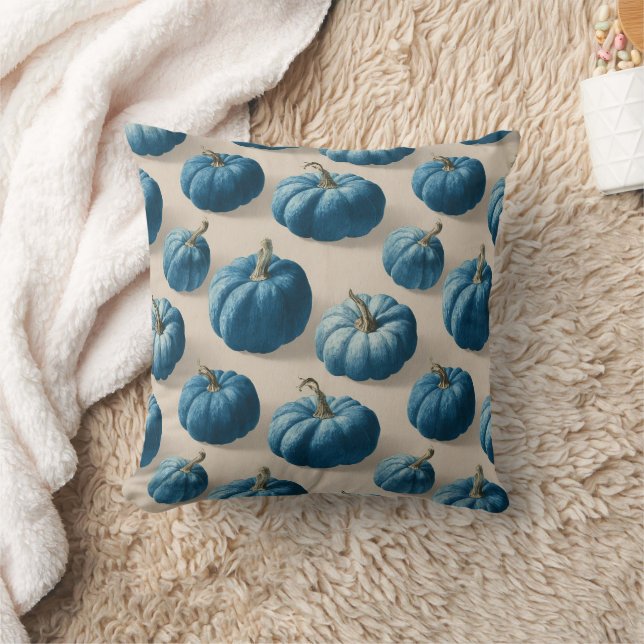 Modern Blue Pumpkin Fall Design Kissen (Decke)